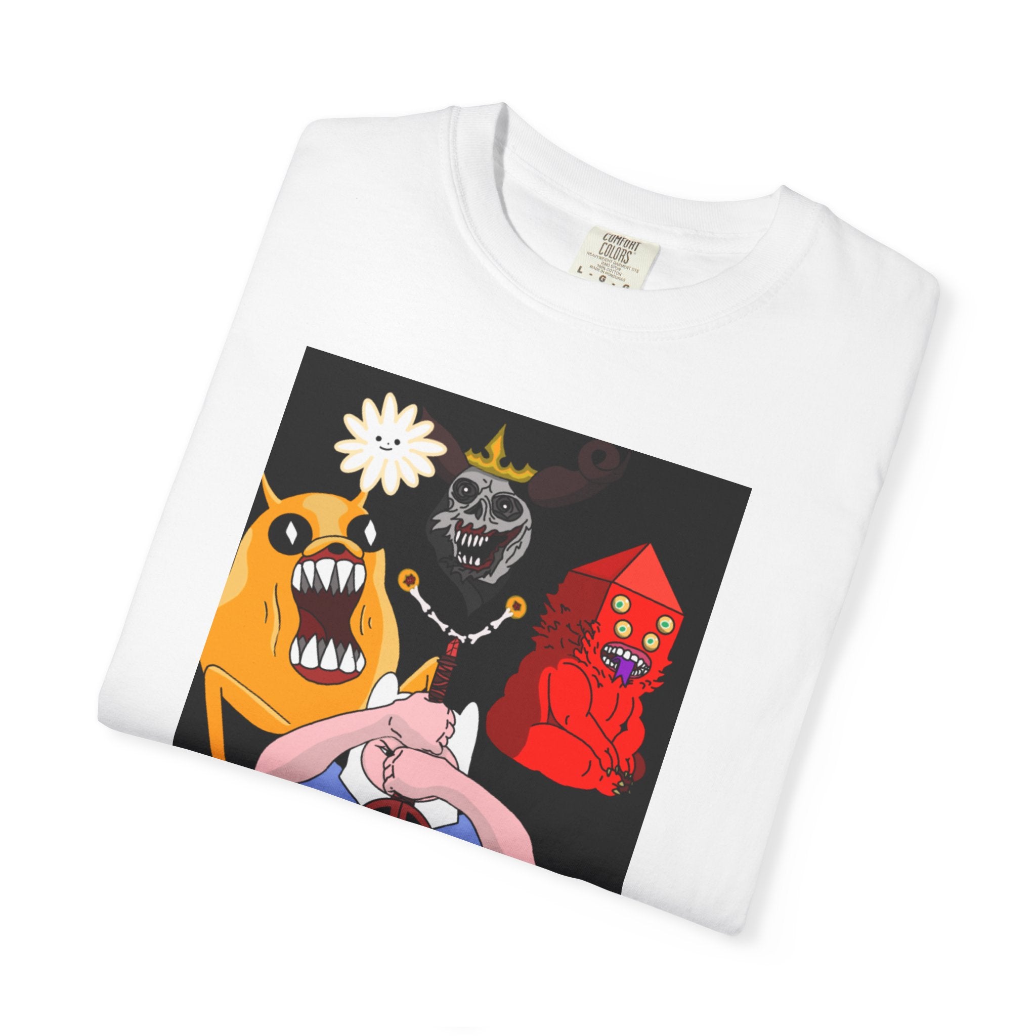 Adventure Time Gothic Characters T-Shirt — Cartoon Skull, Demon & Flower Graphic Tee