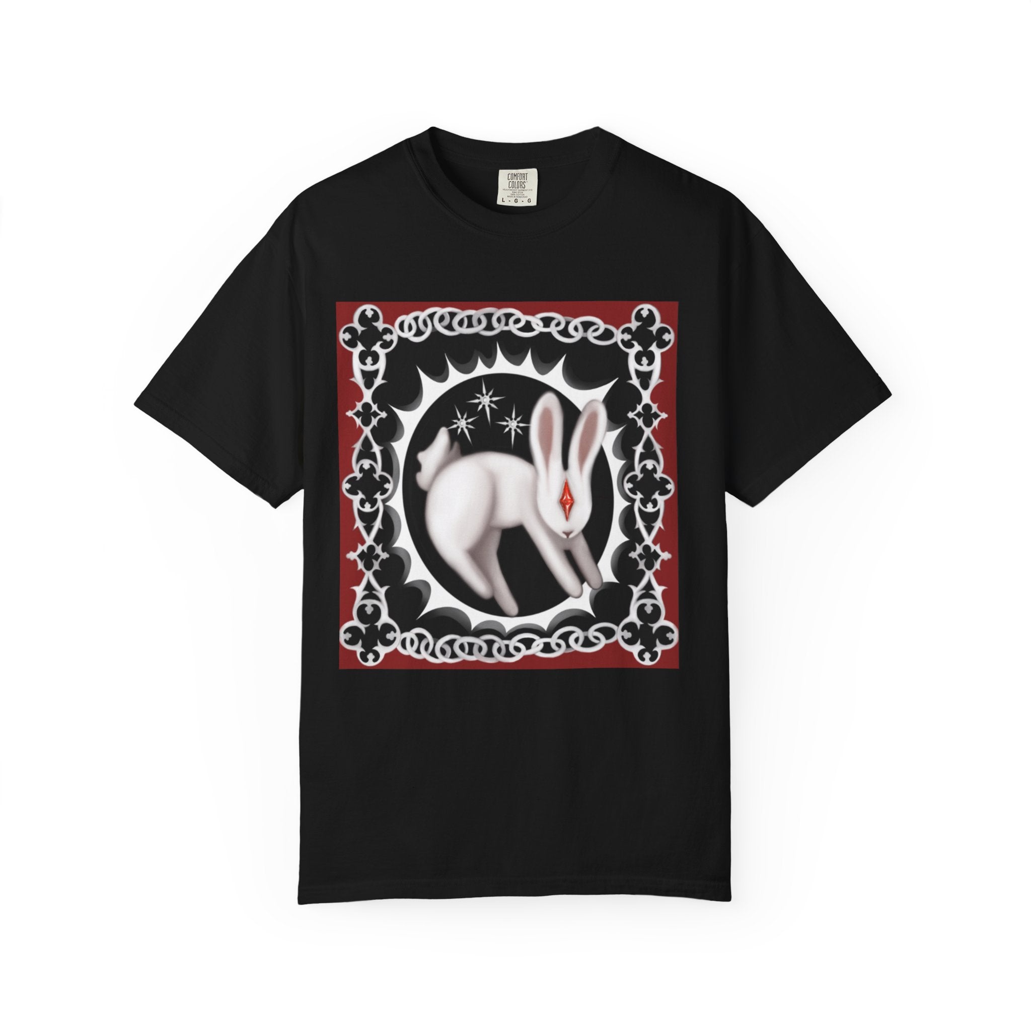 Lunar Rabbit Graphic T-Shirt — Gothic Tarot-Inspired Bunny Design