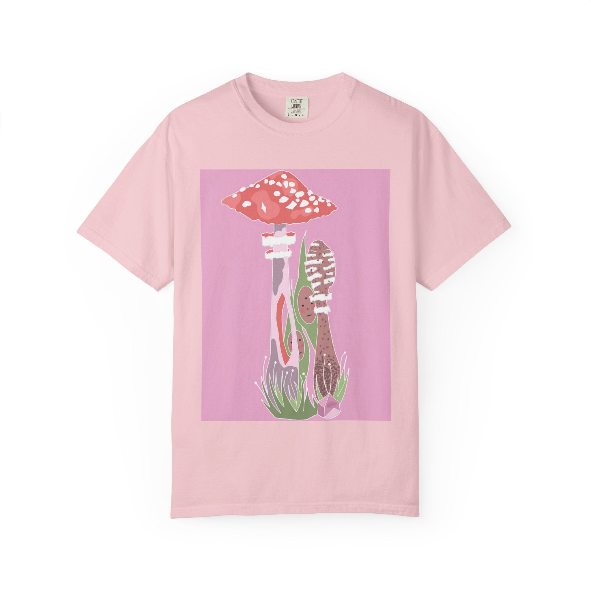Psychedelic Mushroom Graphic T-Shirt — Retro Pink Nature Art Tee