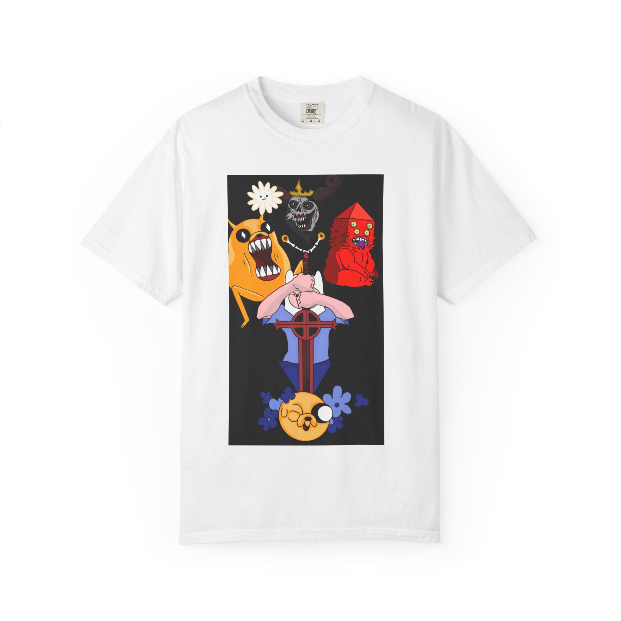Adventure Time Gothic Characters T-Shirt — Cartoon Skull, Demon & Flower Graphic Tee