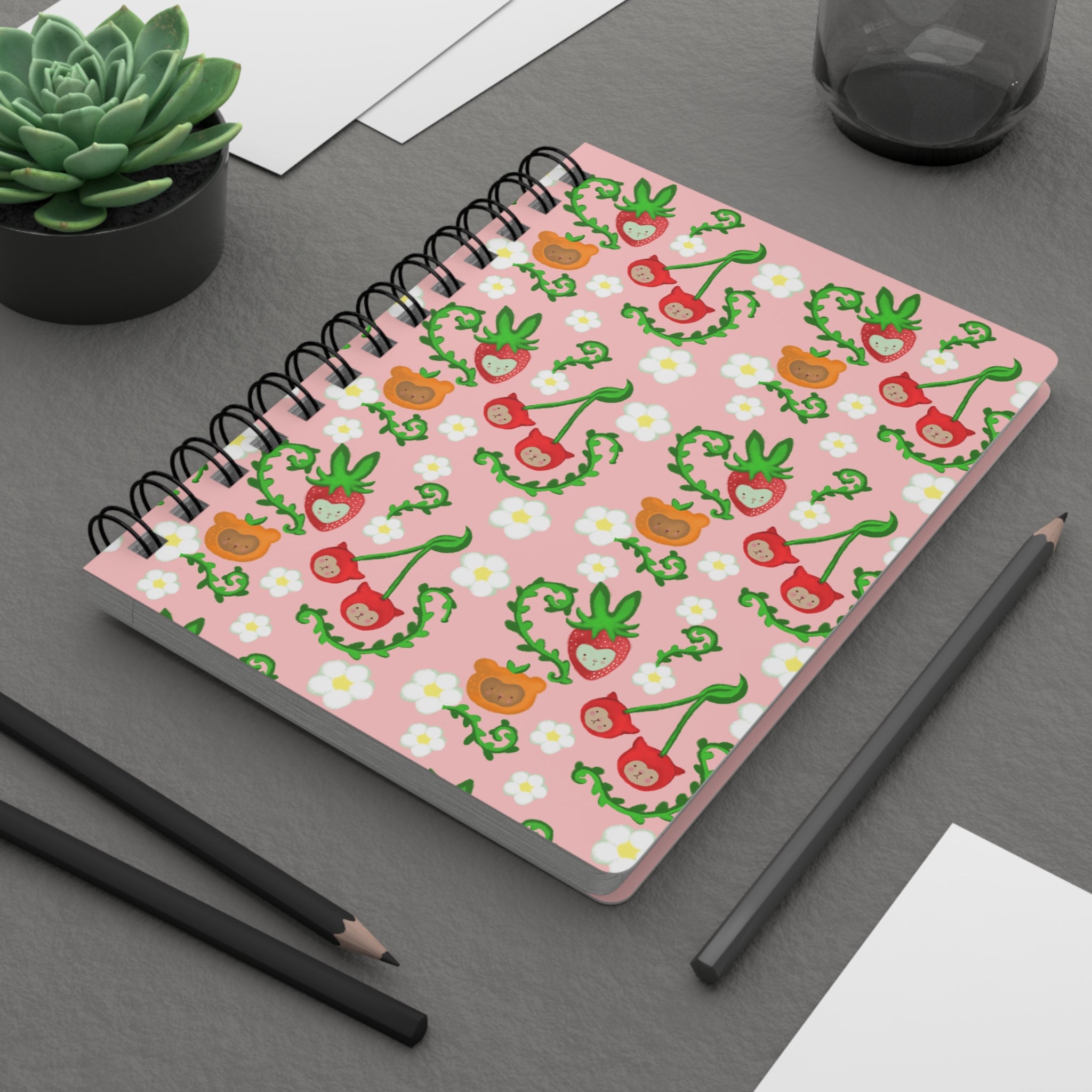 Cherry Floral Spiral Journal — Cute Pink Notebook for Notes & Planning