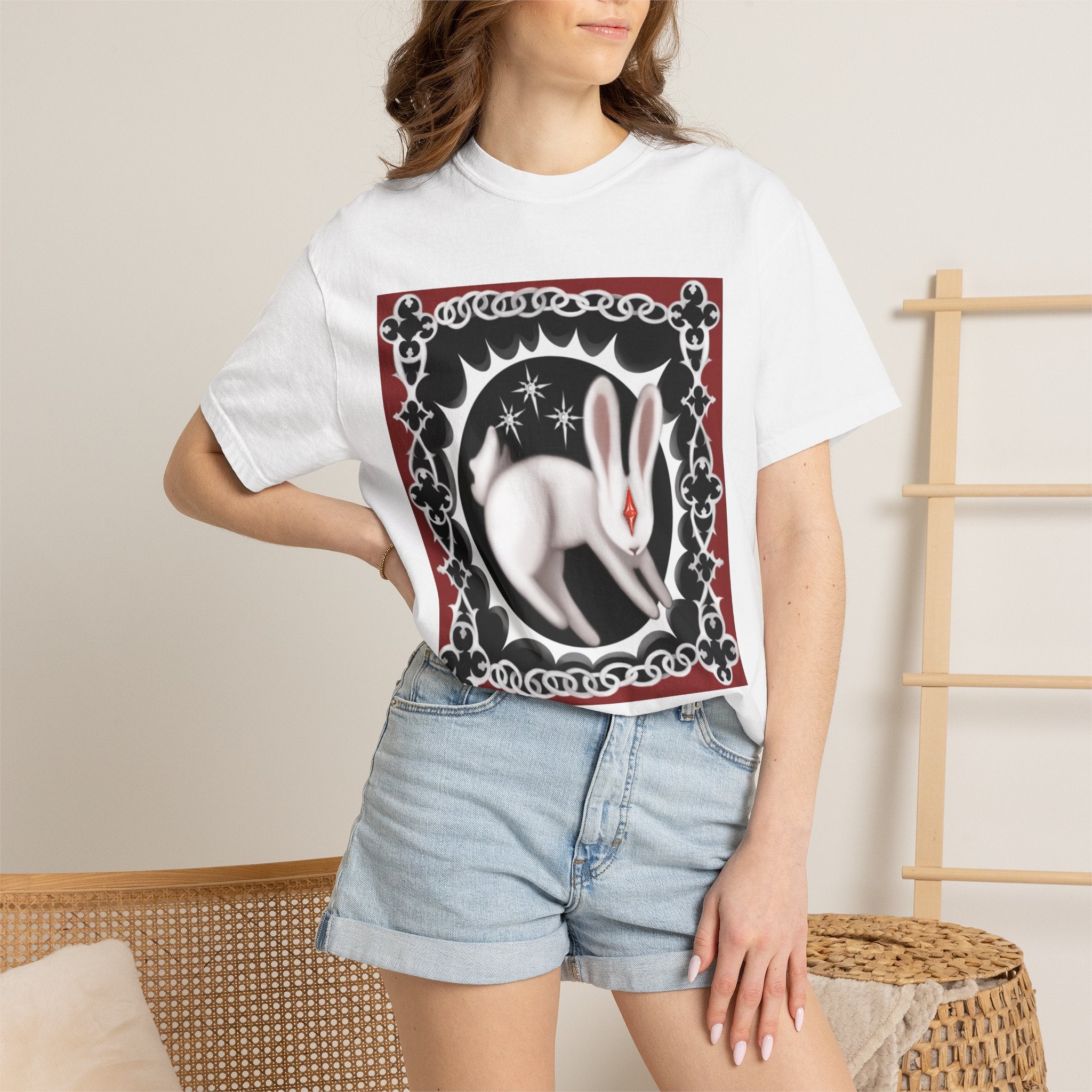 Lunar Rabbit Graphic T-Shirt — Gothic Tarot-Inspired Bunny Design