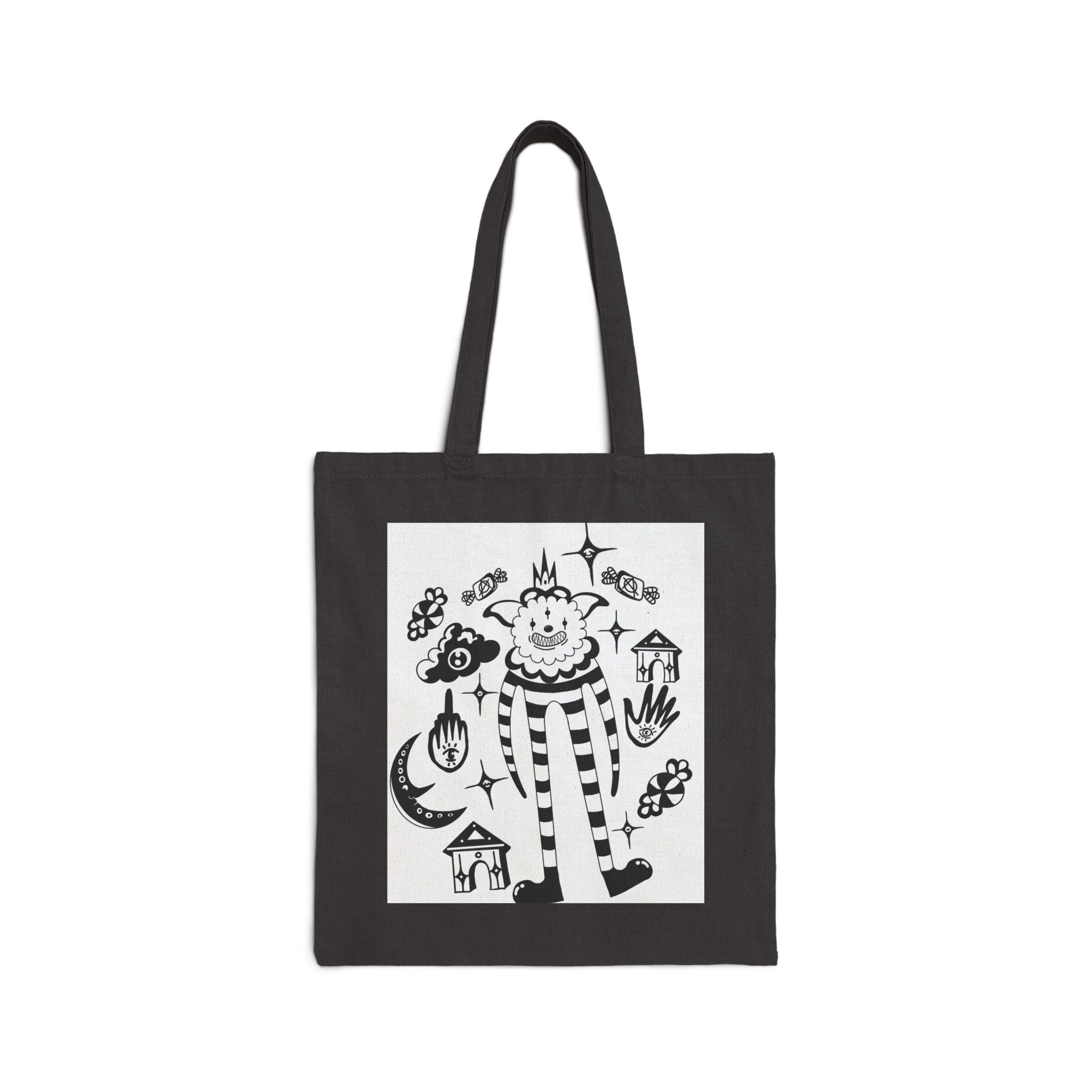 Whimsical Clown Cotton Tote Bag – Cute Black Line Art Market Bag