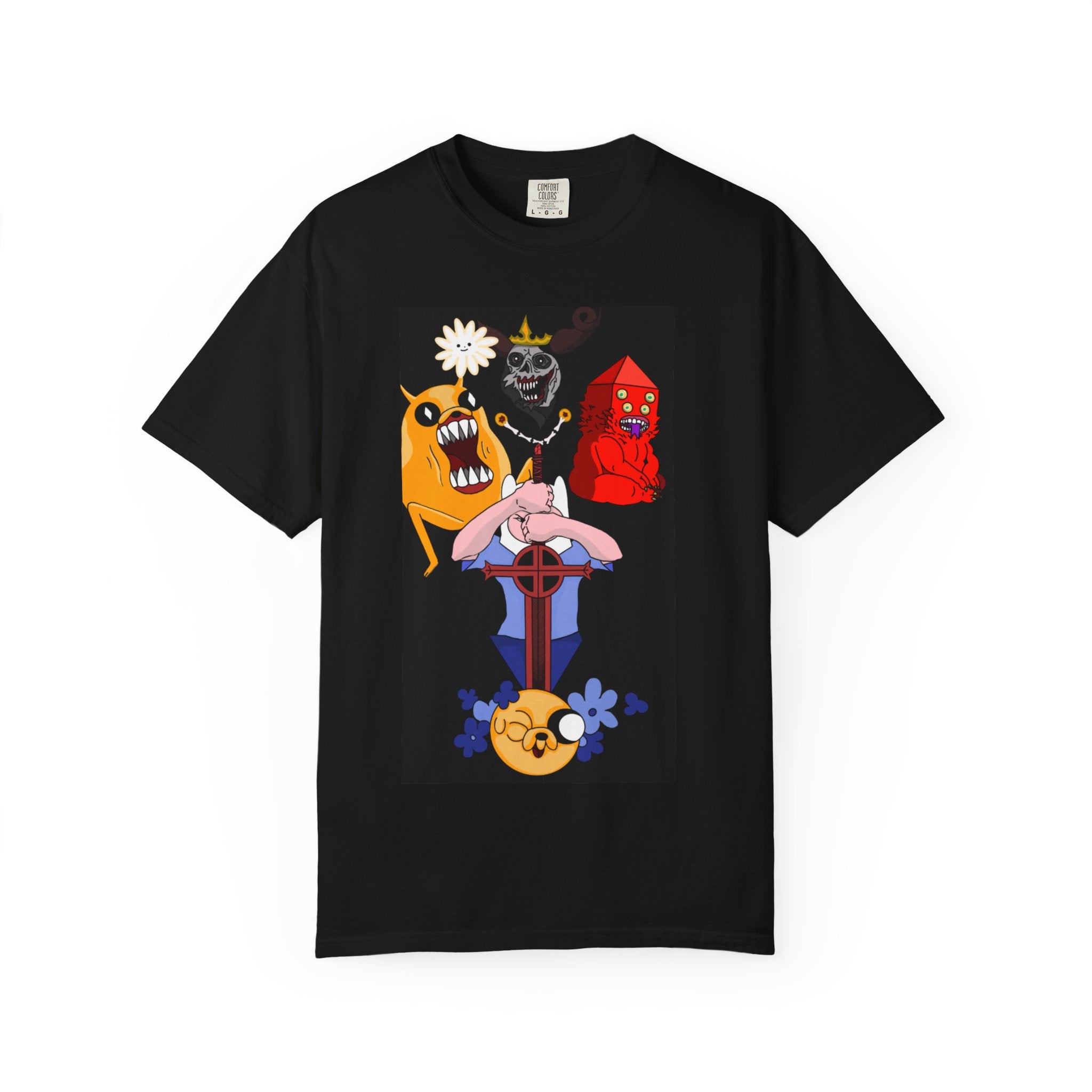 Adventure Time Gothic Characters T-Shirt — Cartoon Skull, Demon & Flower Graphic Tee