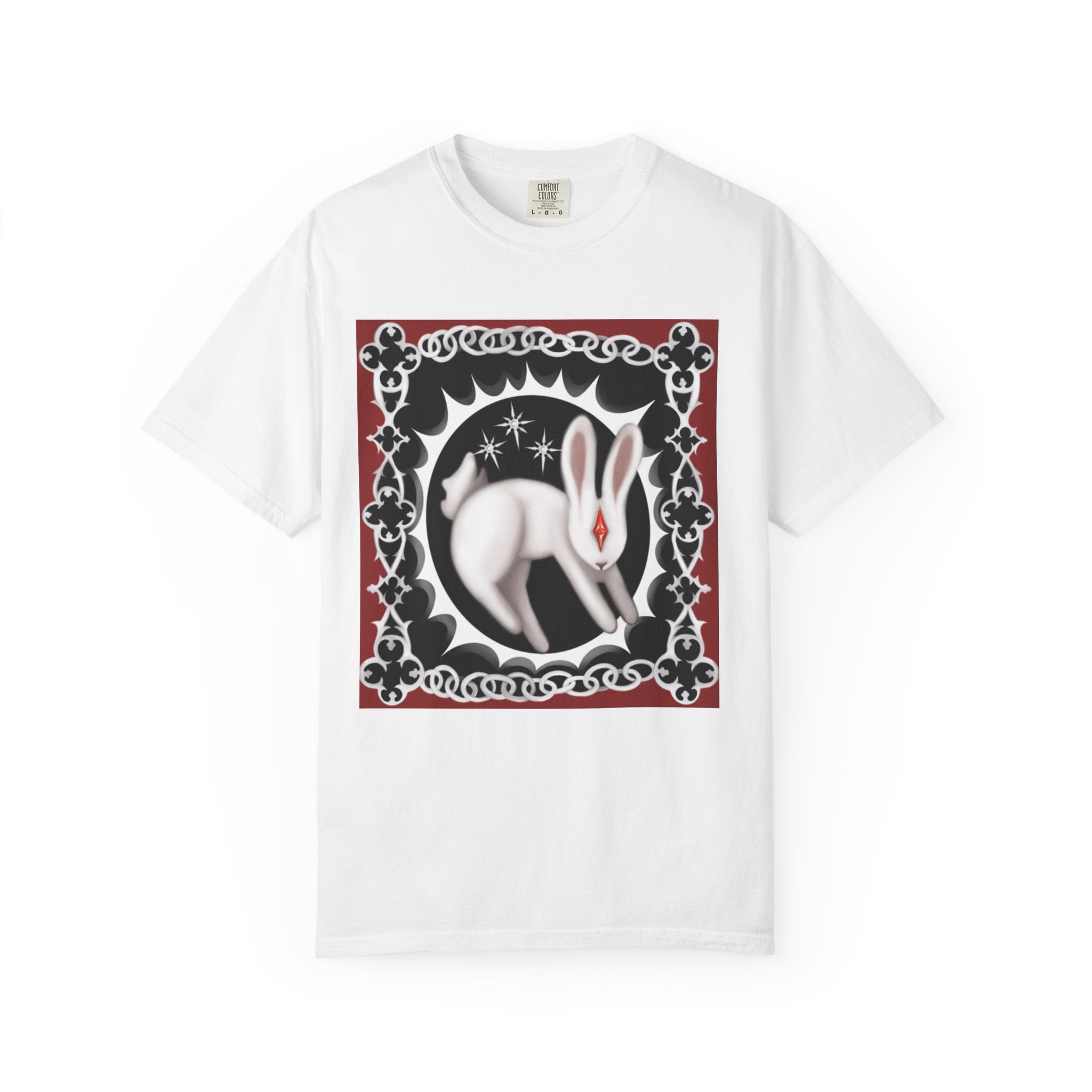 Lunar Rabbit Graphic T-Shirt — Gothic Tarot-Inspired Bunny Design