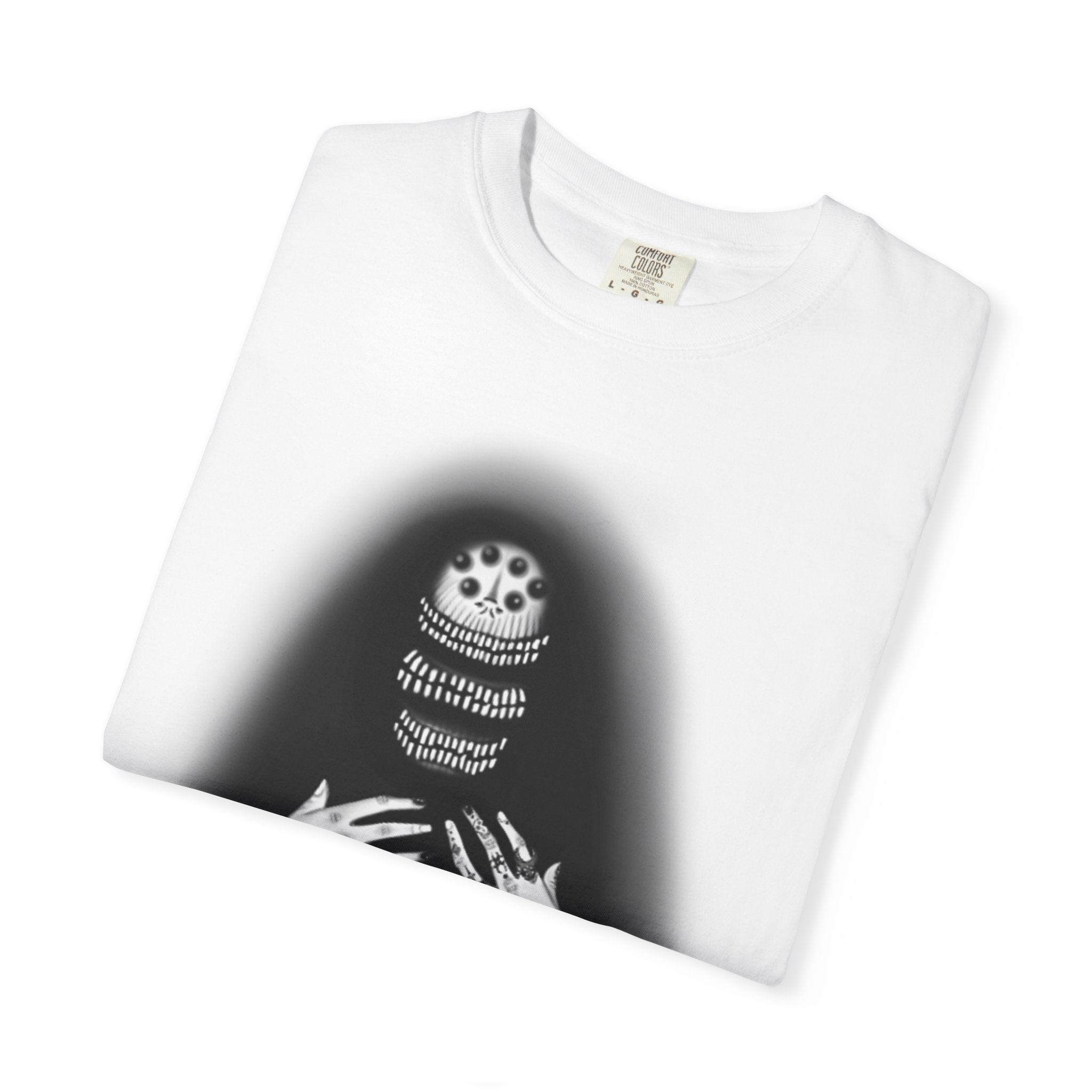 Gothic Skull Hands T-Shirt — Moody Monochrome Occult Graphic Tee