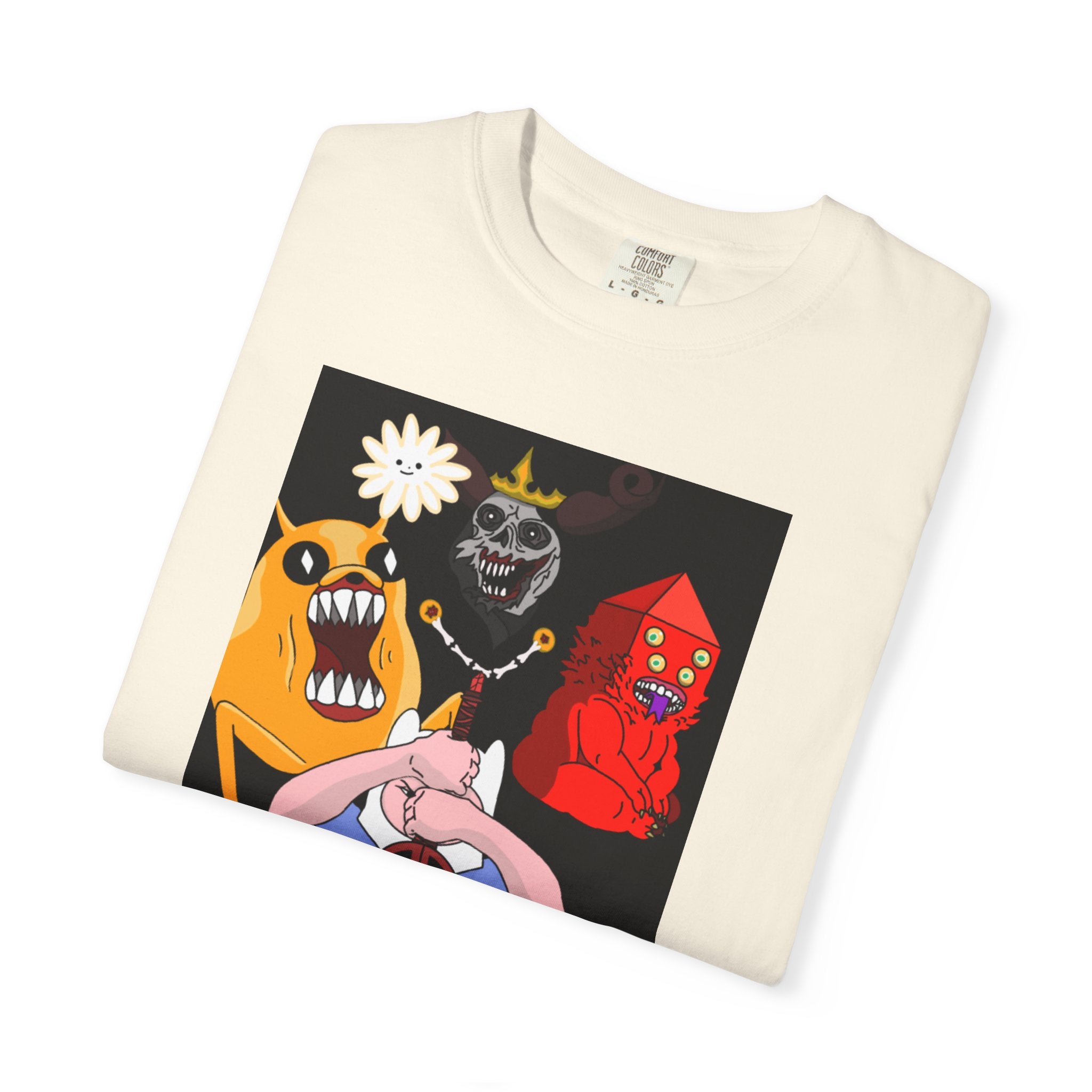 Adventure Time Gothic Characters T-Shirt — Cartoon Skull, Demon & Flower Graphic Tee