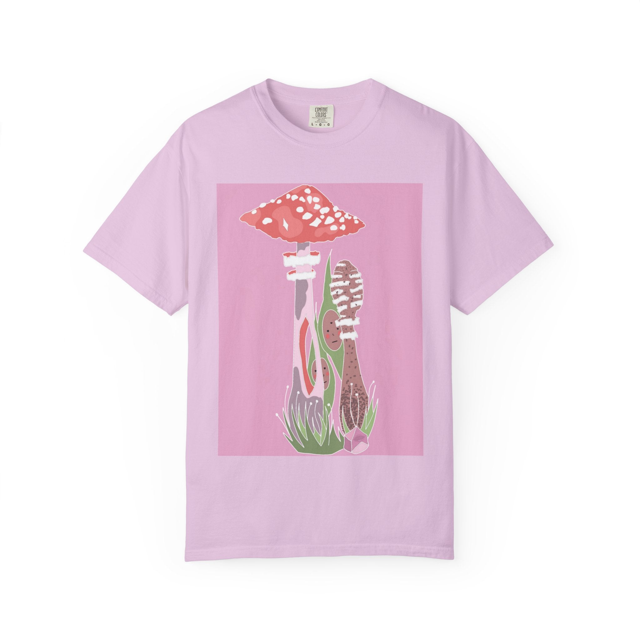 Psychedelic Mushroom Graphic T-Shirt — Retro Pink Nature Art Tee