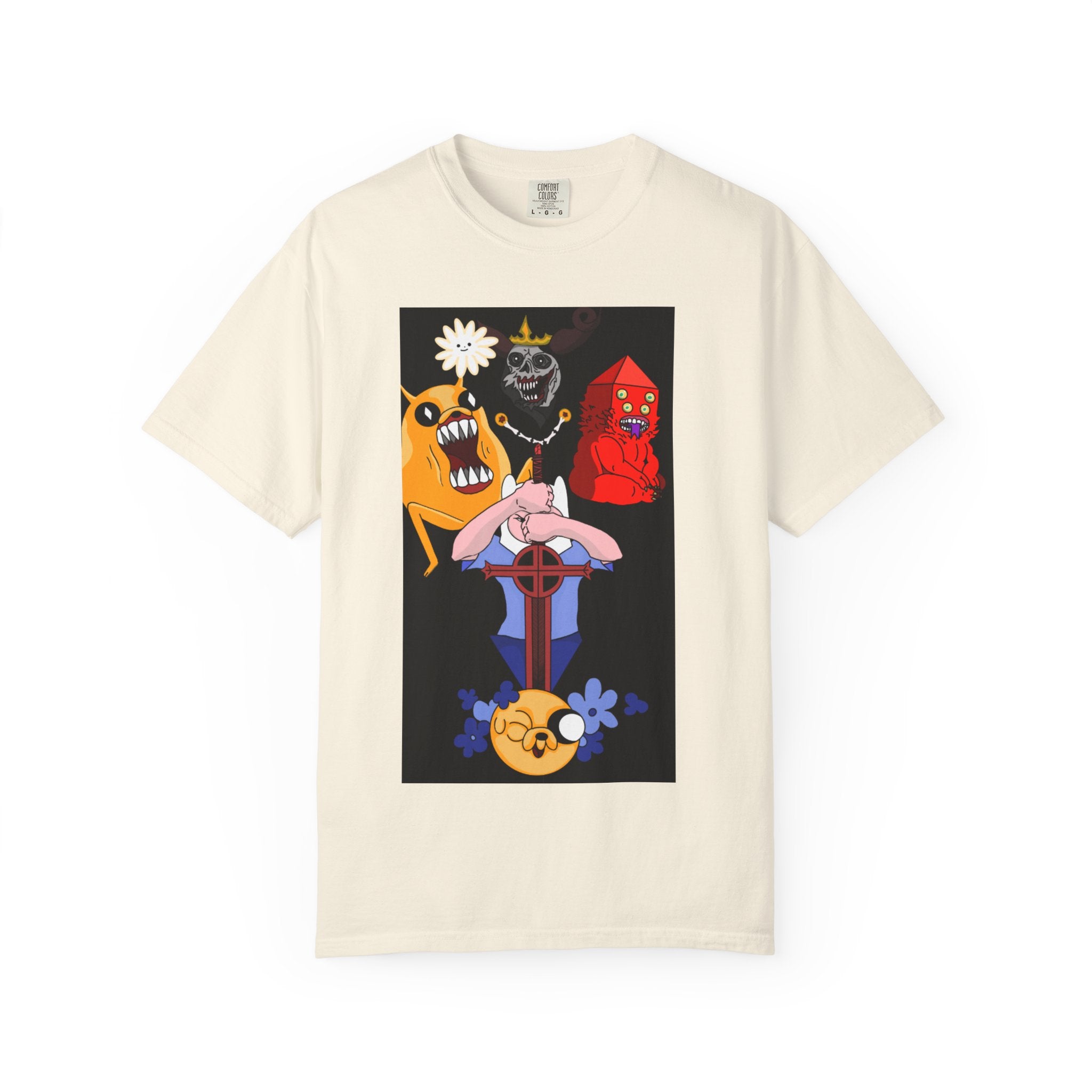 Adventure Time Gothic Characters T-Shirt — Cartoon Skull, Demon & Flower Graphic Tee