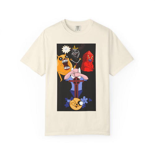 Adventure Time Gothic Characters T-Shirt — Cartoon Skull, Demon & Flower Graphic Tee